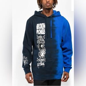 Broken Promises Love Is Lethal Blue Split Tie Dye Hoodie. NWOT